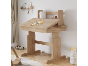 Bureau enfant multi 80x80x94 cm, réglable en hauteur, plateau inclinable, porte-livres, meuble chambre, bois, naturel