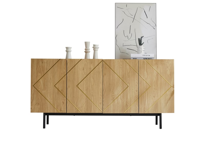 Buffet 4 portes avec étagères réglables pour salon en panneaux de particules 160×40×78 cm naturel - Conforama A