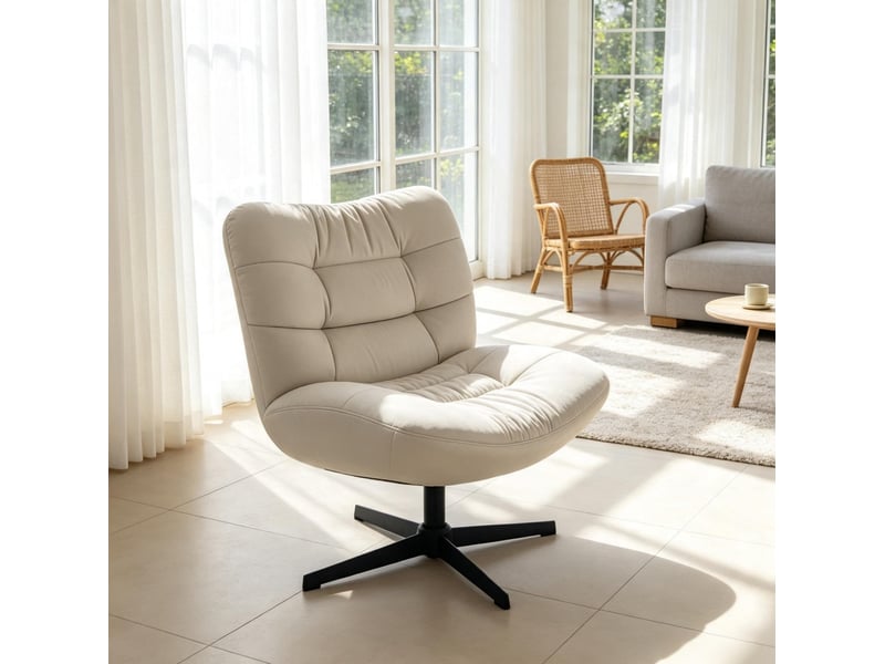  Fauteuil lounge pivotant en chenille crème 70 x 80 x 82 cm  - Conforama B
