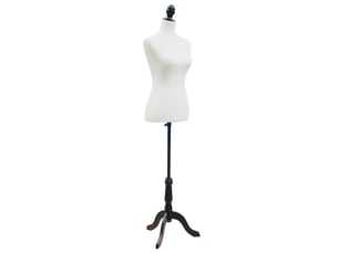 Torse de mannequin, buste de couture, mannequin de vitrine, mousse, bois, métal, blanc