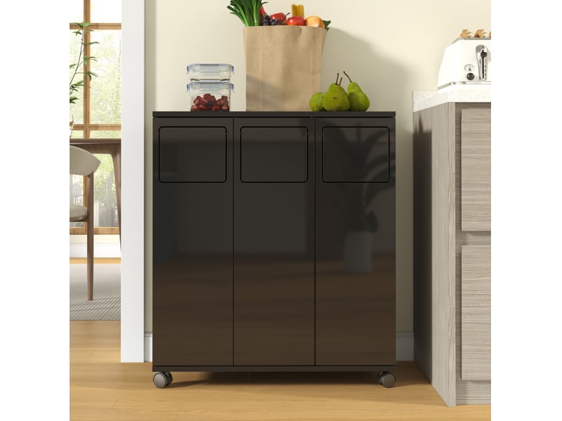  Meuble de tri des déchets 3 compartiments à roulettes 69,3x35x80 cm noir  - Conforama W