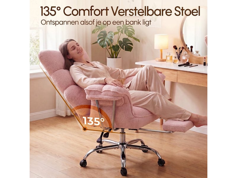  Dowinx fauteuil gaming ergonomique avec repose-pieds, ressorts ensachés, revêtement teddy fleece, charge max. 181 kg,rose  - Conforama D