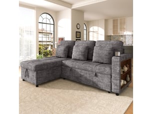 Canapé d'angle droit convertible <strong></strong> <strong></strong> 3 places Tissu gris avec coffre de rangement