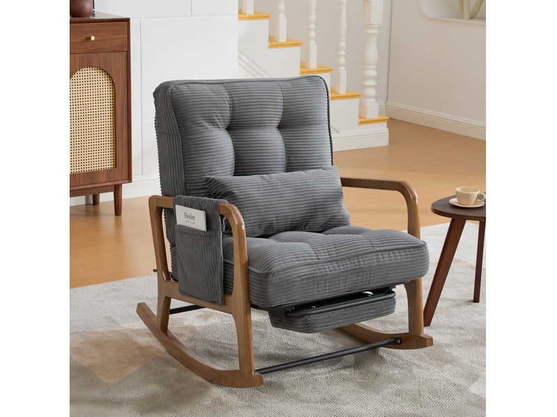  Fauteuil à bascule modenvie en velours côtelé gris avec repose-pieds intégré dossier réglable 70 x 80 x 92 cm  - Conforama B