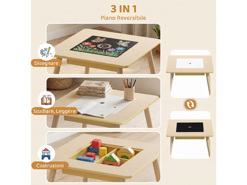  Ensemble table et 2 chaises 3 en 1 pour enfants avec dossier en forme d'ourson, 3-6 ans, couleur bois  - Conforama E