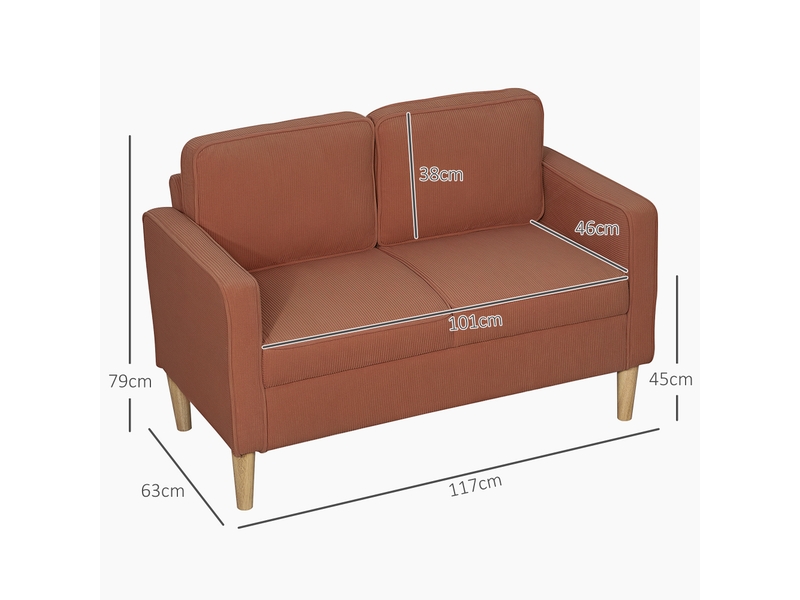Canapé 2 places, canapé de salon, en velours tricoté, rose, pieds en bois, design moderne, 117 x 63 x 79 cm, chambre, pour salon - Conforama A