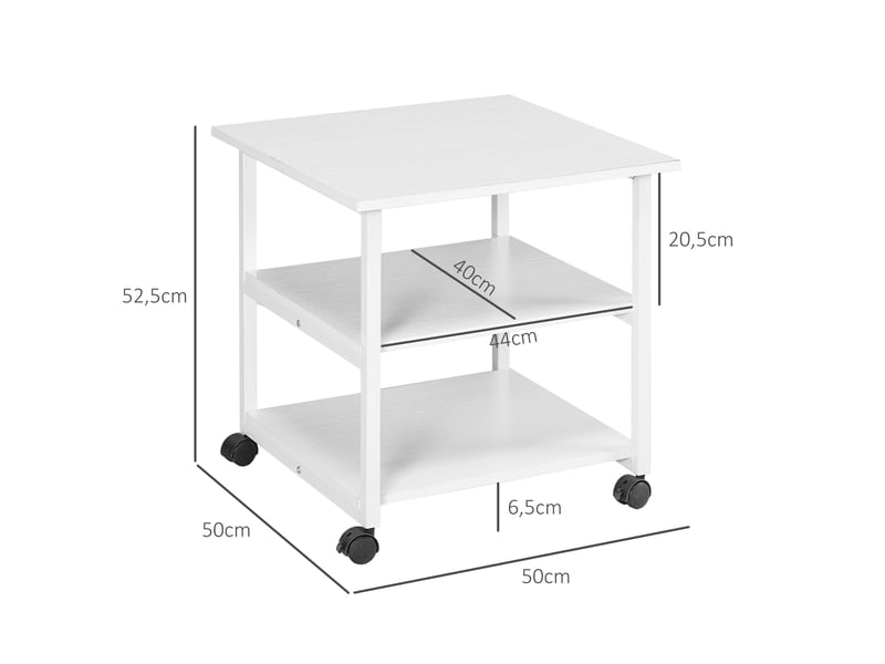  Support d'imprimante desserte de rangement 3 niveaux étagères mobile sur 50l x 50l x 52,5h cm roulettes  - Conforama C