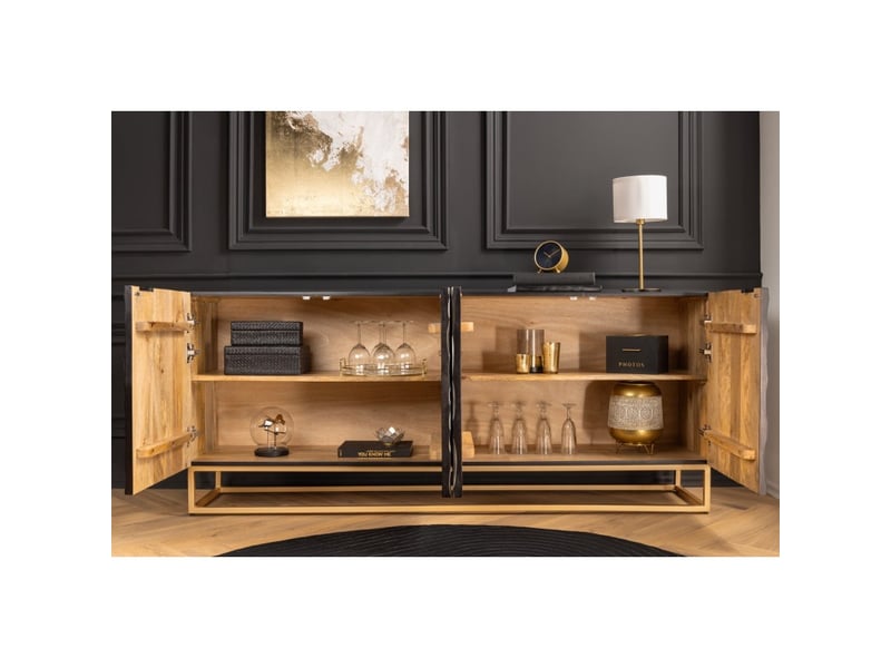  Buffet terrakan 180 cm – bois massif noir et blanc sculpté avec pieds dorés  - Conforama D