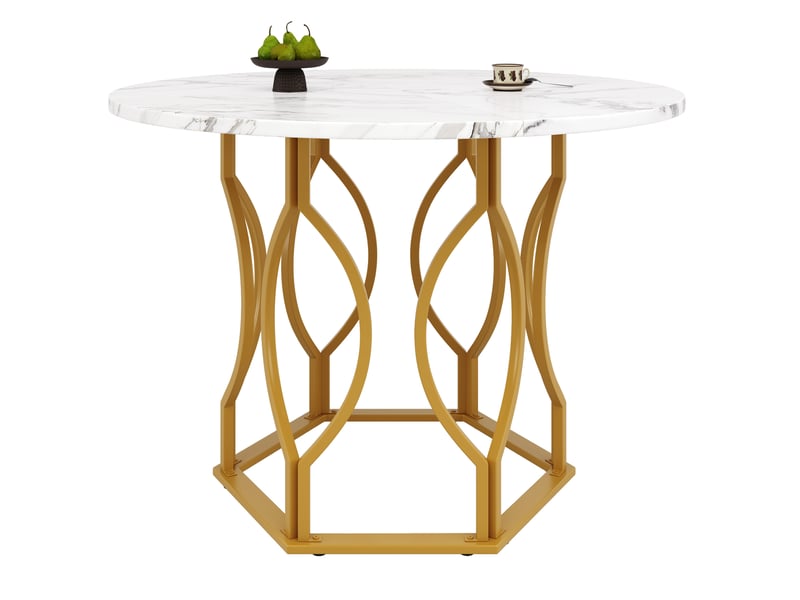  Table à manger ronde 100 cm en mdf et métal, blanche et dorée, 4 personnes  - Conforama A