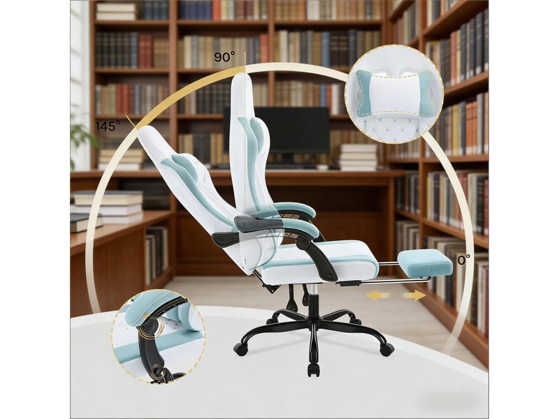  Chaise de bureau ergonomique pivotante avec massage lombaire, dossier inclinable, tissu mesh, bleu et blanc, 70x70x127 cm  - Conforama D