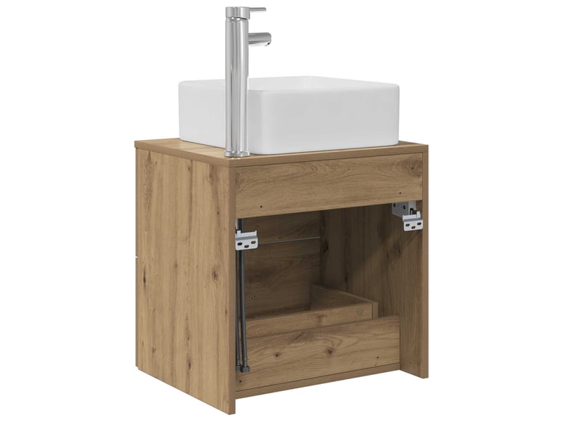  Vanité de lavabo mural, meuble de rangement chêne artisanal 53x34.5x63 cm  - Conforama E