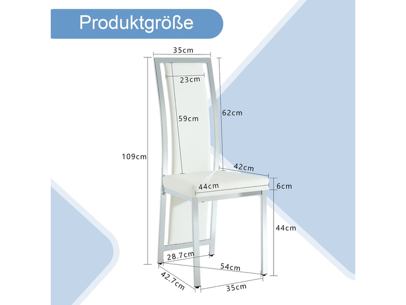  Chaises de salle à manger lot de 4 à dossier haut ergonomique  - cadre métal, pu blanc et argenté, 109 cm  - Conforama D