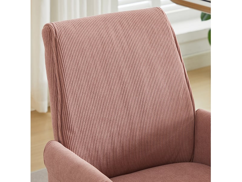  Fauteuil de bureau réglable en hauteur en velours côtelé rose, base métal doré et soutien lombaire ergonomique  - Conforama D
