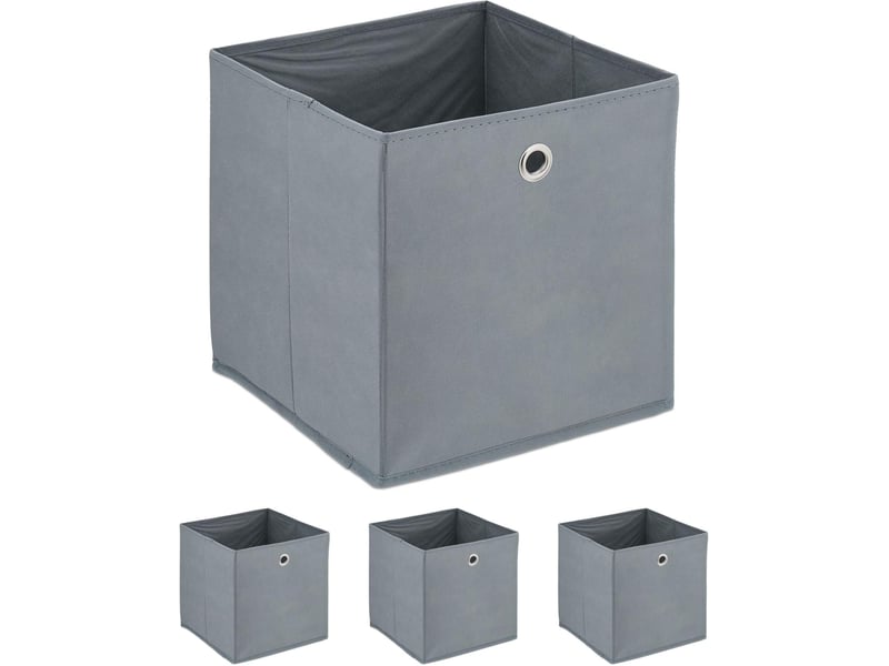  Lot de 4 boîtes de rangement pratiques 30 x 30 x 30 cm pour objets du quotidien en tissu gris 13_0018377  - Conforama A