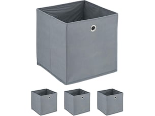 Lot de 4 boîtes de rangement pratiques 30 x 30 x 30 cm pour objets du quotidien en tissu gris 13_0018377
