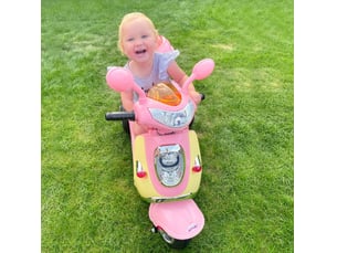 Scooter électrique enfant 108x51x75 cm 6v à 3 roues avec coffre rose et blanc