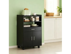 Desserte micro-ondes 59x40x92 cm mobile avec armoire, tiroir, rangements mdf noir