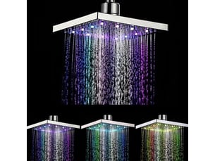 Pommeau de douche led carré 7 couleurs changeant le débit d'eau 8 pouces abs chrome 12 pièces led pour salle de bain - rw
