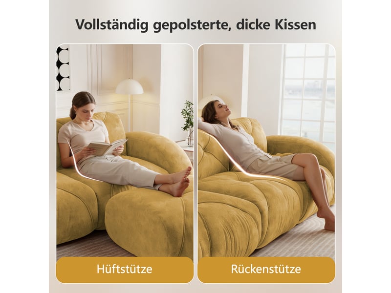 Canapé d’angle panoramique 4 places en tissu jaune, 358 cm, avec 1 poufs W3325S00350 - Conforama D
