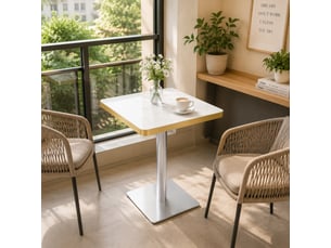Table à manger carrée,60x60x74 cm,avec pied métal,mdf,blanc effet marbre