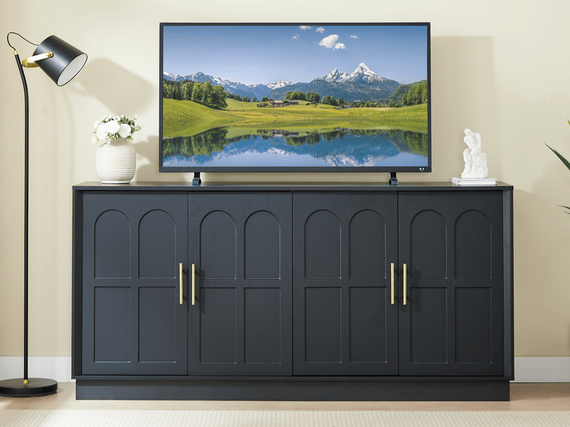 Buffet, 169 × 40 × 80 cm, meuble de rangement à 4 portes, pour le salon, la cuisine, la salle à manger, noir - Conforama B