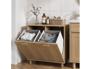 Meuble à linge 66x35x67 cm en mdf coloris chêne avec 2 paniers amovibles