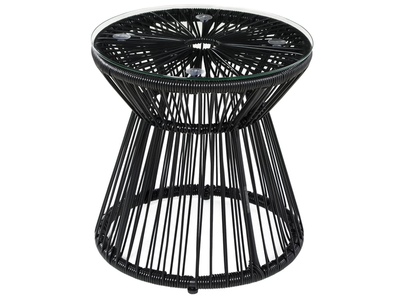  Table de jardin ronde noire en résine tressée et verre trempé, style bohème pour jardin et balcon au soleil  - Conforama A