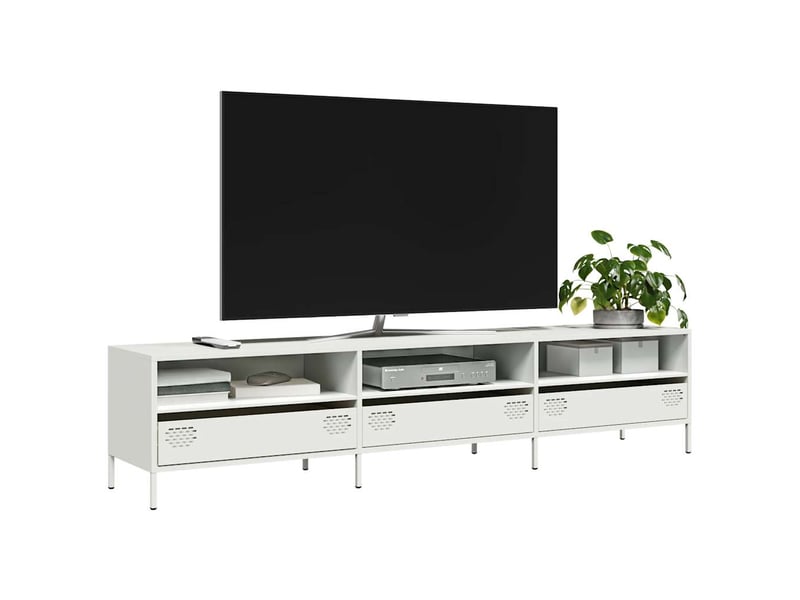  Meuble tv - banc tv - meuble de rangement blanc 202x39x43,5 cm acier laminé à froid  - Conforama B