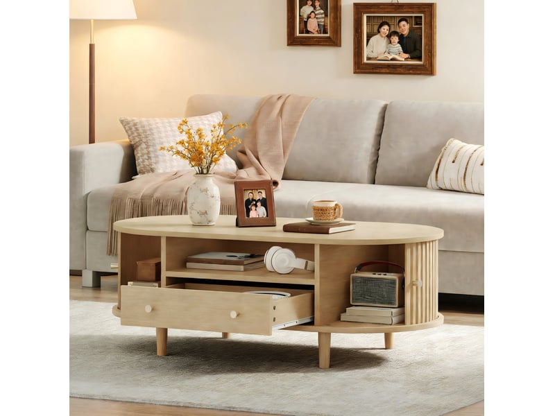  Table basse ovale 100x50x36 cm avec rangement en mdf chêne  - Conforama D