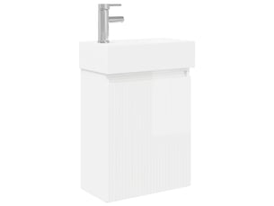Meuble de rangement salle de bain avec robinet blanc brillant shl7942