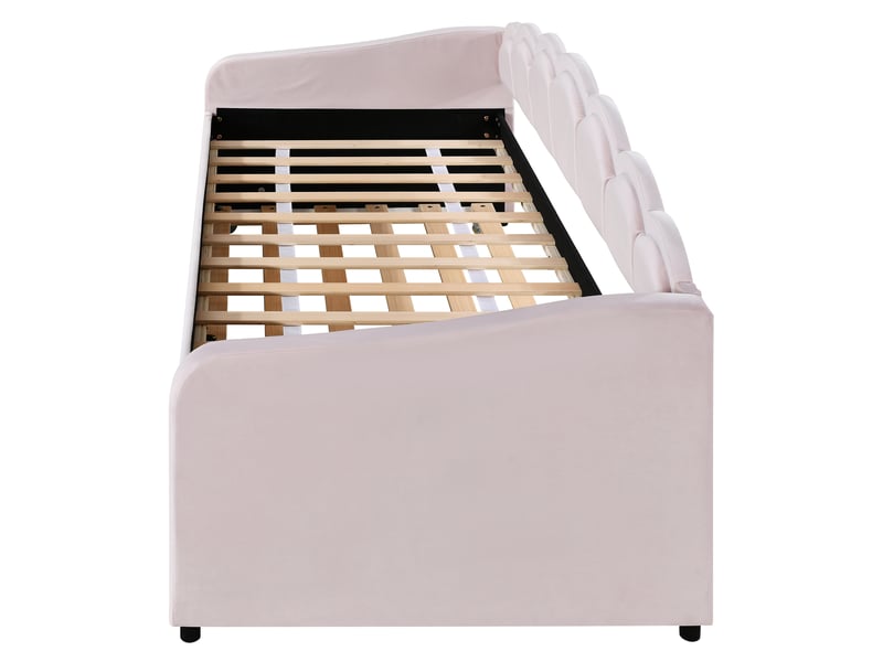  Lit banquette velours rose 90x200 avec lit d'appoint gigogne et éclairage led multicolore, sans matelas  - Conforama E