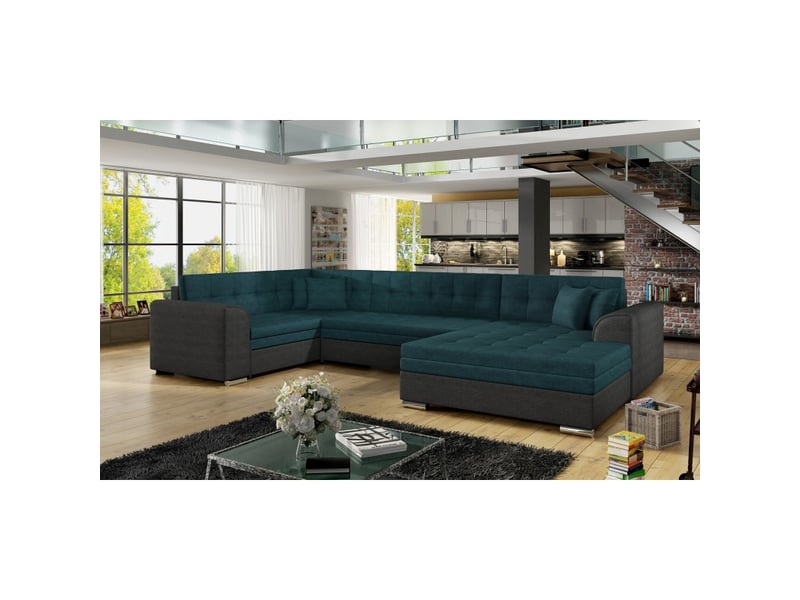  Canapé panoramique convertible caldero 5 places bleu canard et noir – angle droit  - Conforama E