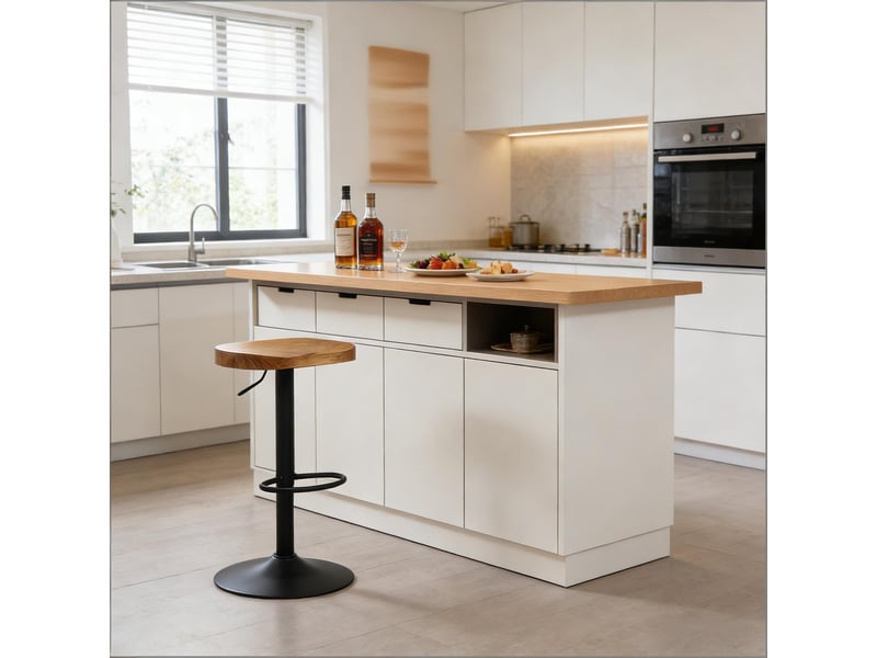  Tabouret de bar pivotant réglable en hauteur - lpospi - siège selle, repose-pieds, métal et bois - bois naturel  - Conforama C