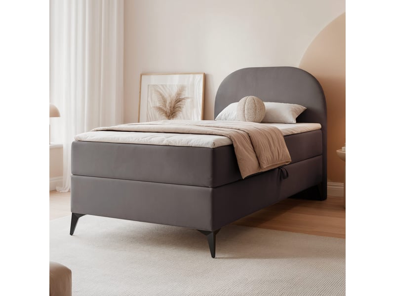  Lit coffre noelia - 70x200 cm - ouverture à droite - avec matelas et surmatelas - gris foncé NOELIA - Conforama B