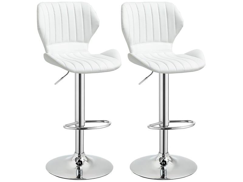  Lot de 2 tabourets de bar pivotants pour cuisine, en similicuir avec dossier et structure en métal, 47 x 51,5 x 92-114 cm, blanc  - Conforama A