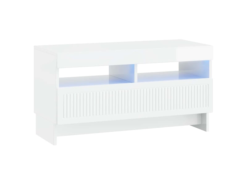  Meuble tv - banc tv - meuble de rangement led 5 pièces blanc brillant bois d'ingénierie  - Conforama E