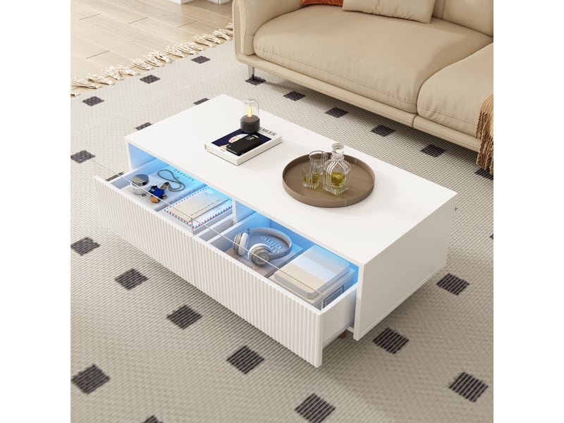  Table basse rectangulaire blanc avec 2 tiroirs - 50x100 cm led mdf table basse blanc - Conforama B
