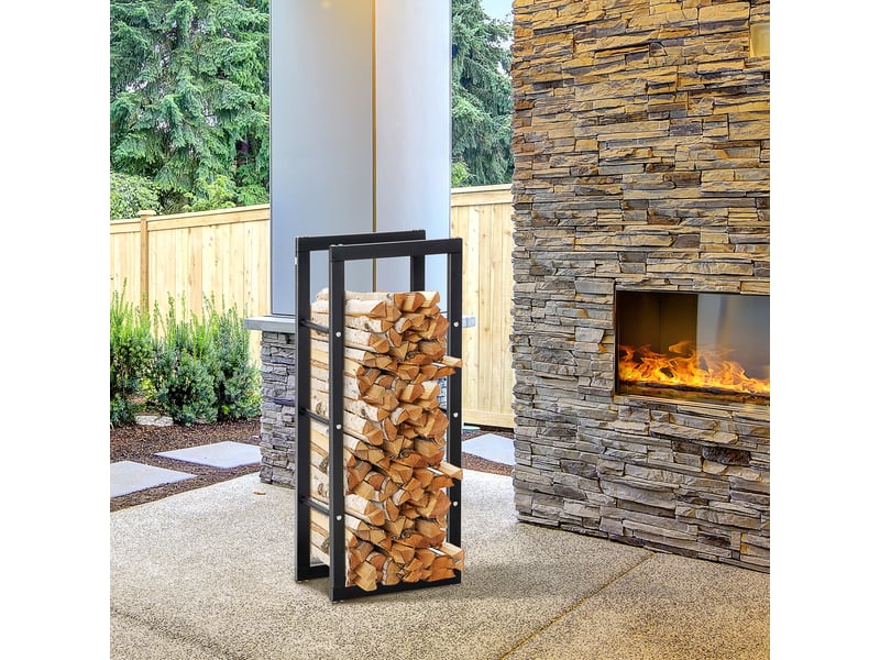  Porte-bûches vertical en métal noir, charge 100 kg, intérieur et extérieur, 40 x 25 x 100 cm  - Conforama C