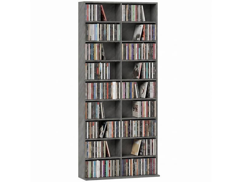  Rangements pour cd et dvd 18 compartiments 78,5x24x175cm gris clair  - Conforama A