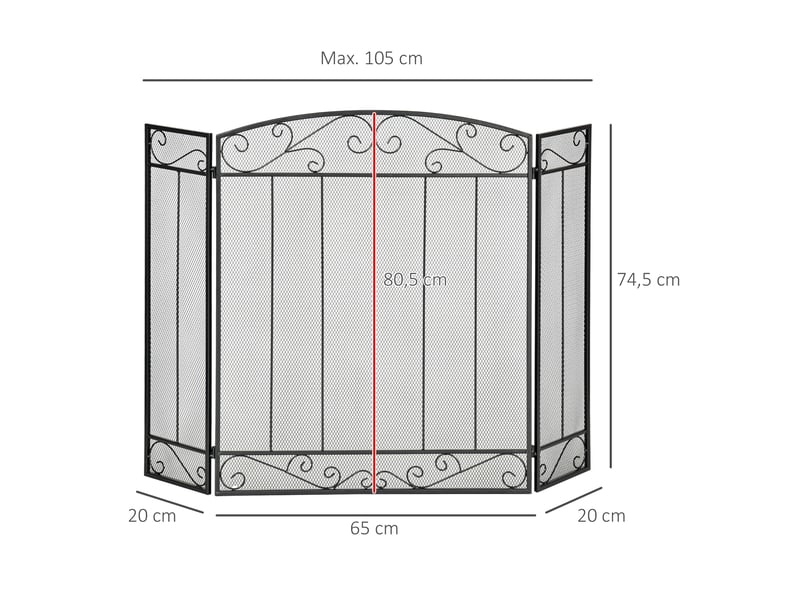  Pare-étincelles pour cheminée 105 x 80,5 cm, 3 pièces, pliable, noir  - Conforama E