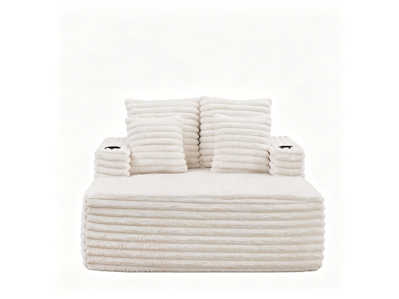  Chaise longue surdimensionnée en fausse fourrure, canapé de repos 2 places avec porte-gobelets intégrés, sans montage  - Conforama A