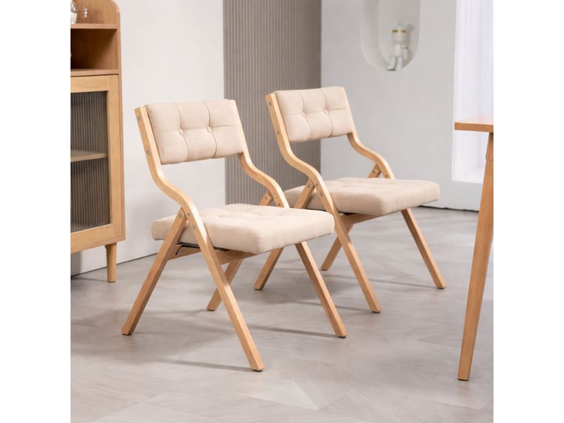  Lot de 2 chaises pliantes en bois avec coussin kaki – pour cuisine ou bureau, compactes et confortables  - Conforama B