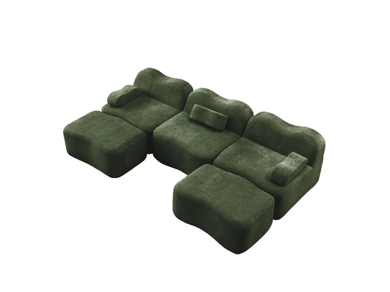  Canapé modulaire 3 places en u avec 2 ottomans en velours vert  - Conforama A