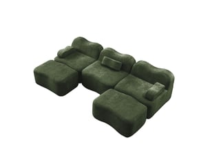 Canapé modulaire 3 places en u avec 2 ottomans en velours vert