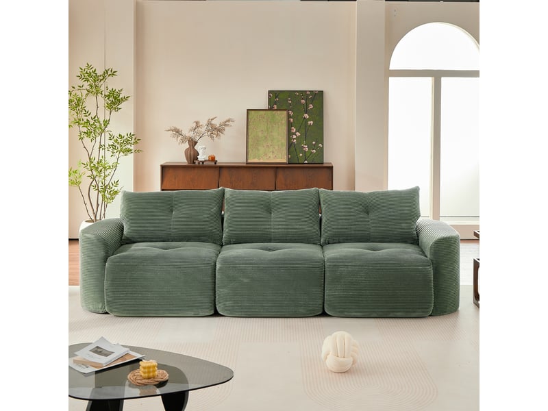  Canapé modulable 3 places 279x100x84 cm – vert sauge – configuration 2+1 avec assise amovible individuelle  - Conforama B