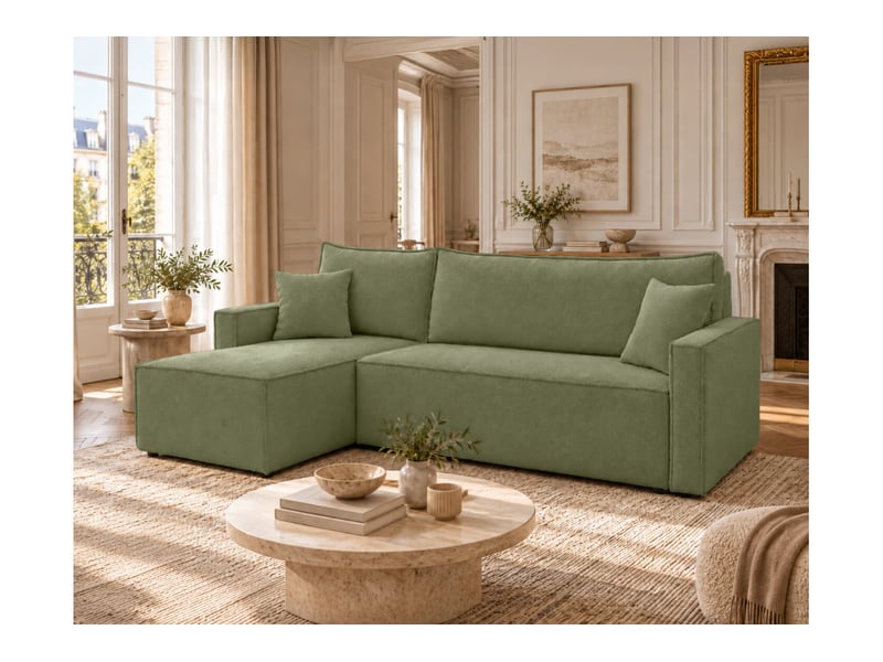  Farah - canapé d'angle reversible convertible 4 places accoudoirs slim en bouclettes texturées  - Conforama B