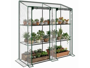 Serre de jardin avec bâche en polyéthylène, 6 étagères et 2 portes enroulables, 143 x 46 x 151 cm, transparente