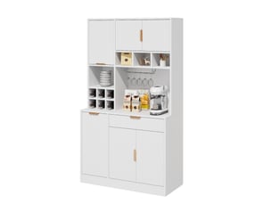 Buffet haut 100x40x175 cm, rangements, prise, usb-ac, porte-verres et bouteilles, blanc