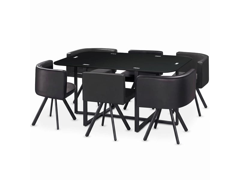  Table 90x150cm avec 6 sièges gain de place mosaic xl verre noir et métal noir Mosaic - Conforama A