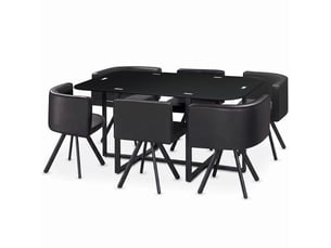 Table 90x150cm avec 6 sièges gain de place mosaic xl verre noir et métal noir